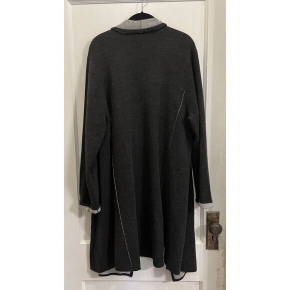 Eileen Fisher Black Gray Long Duster Open Front Wool Cardigan  Women's Size XL - Picture 6 of 12